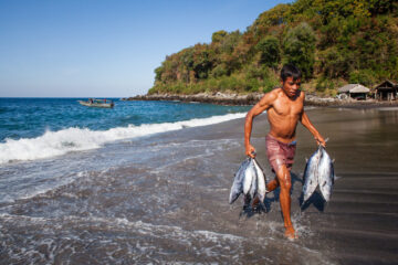 Young Indonesian Man Brings in the Days Catch - Tom Bourdon Travel Photography